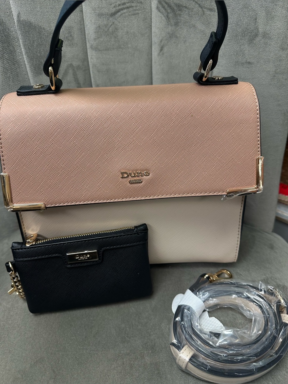Dune London Colorblock Satchel Bag w/ Crossbody Strap & Matching change purse
